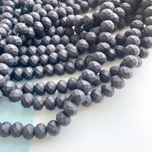 8mm Matte Black Faceted Chinese Crystal Rondelle Strand