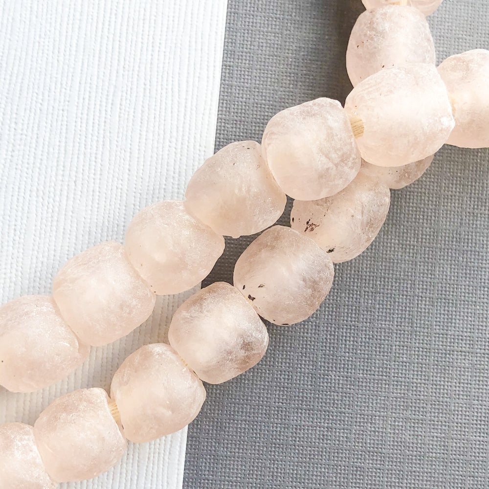 12mm Pink Crepe Recycled African Glass Strand
