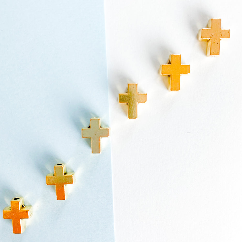 15mm Gold Pewter Cross Bead - 6 Pack