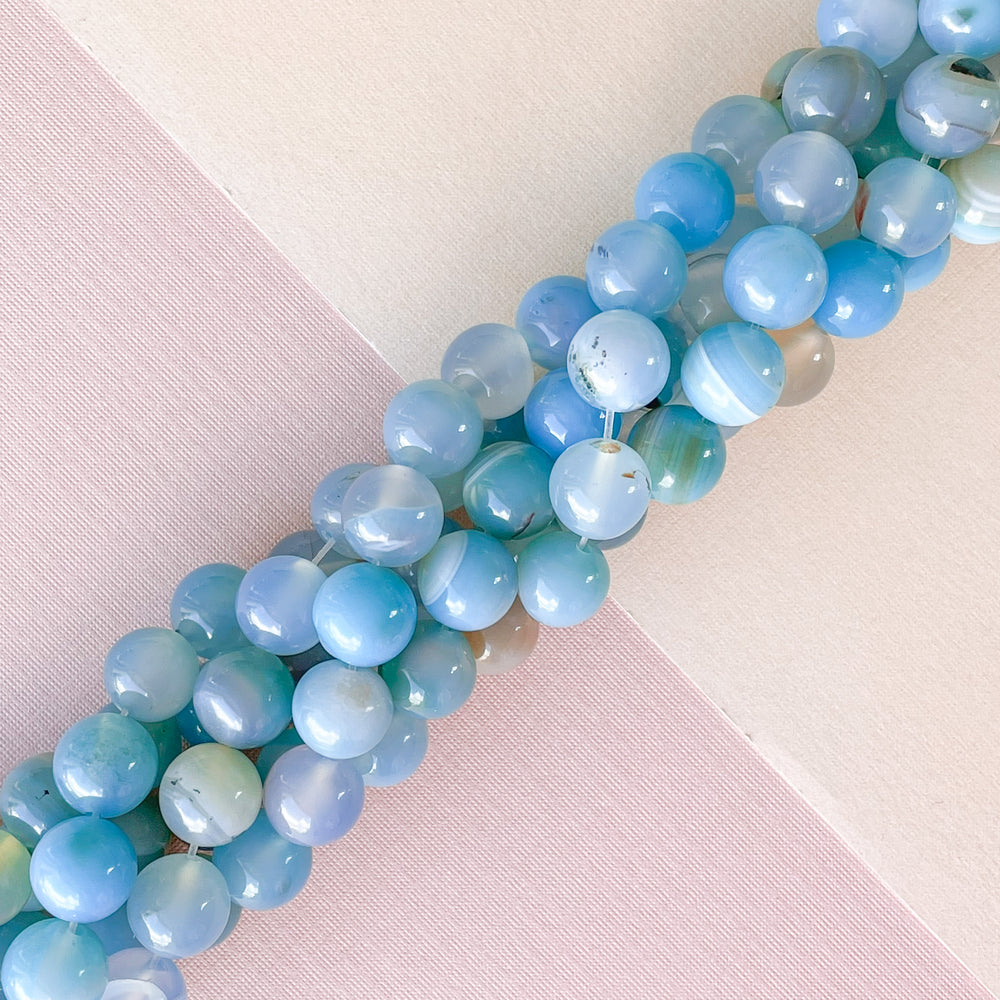 10mm Sky Blue Banded Agate Rounds Strand