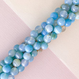10mm Sky Blue Banded Agate Rounds Strand