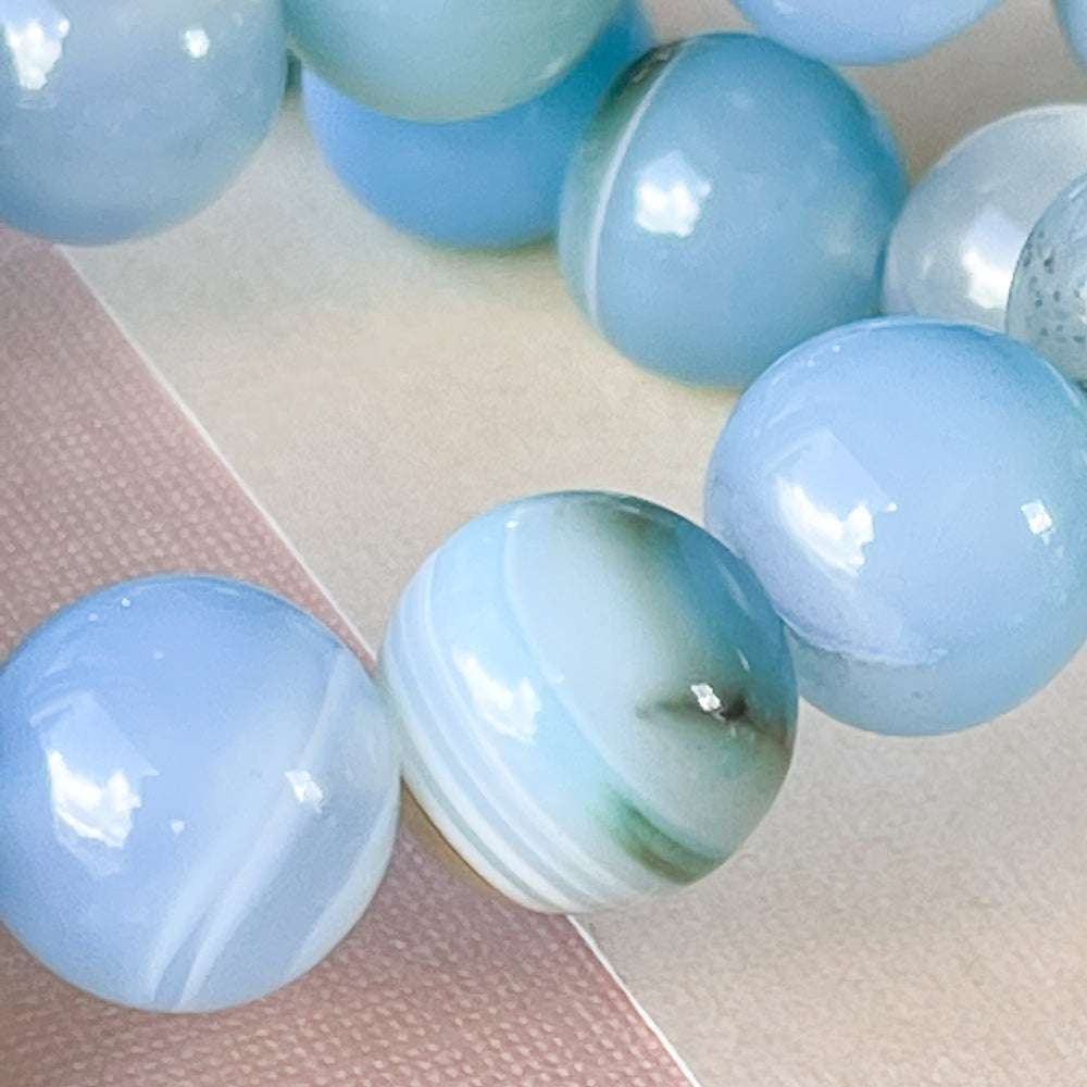 
                
                    Load image into Gallery viewer, 10mm Sky Blue Banded Agate Rounds Strand
                
            