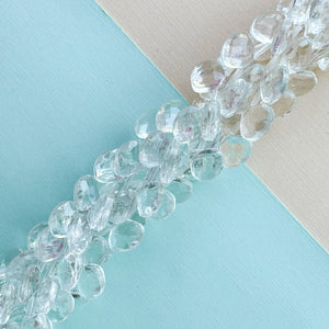 12mm Clear Glass Faceted Briolette Flat Strand