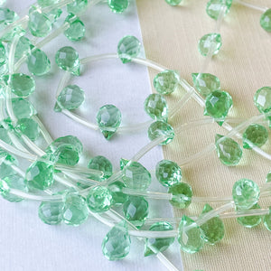 6mm Green Glass Faceted Briolette Strand