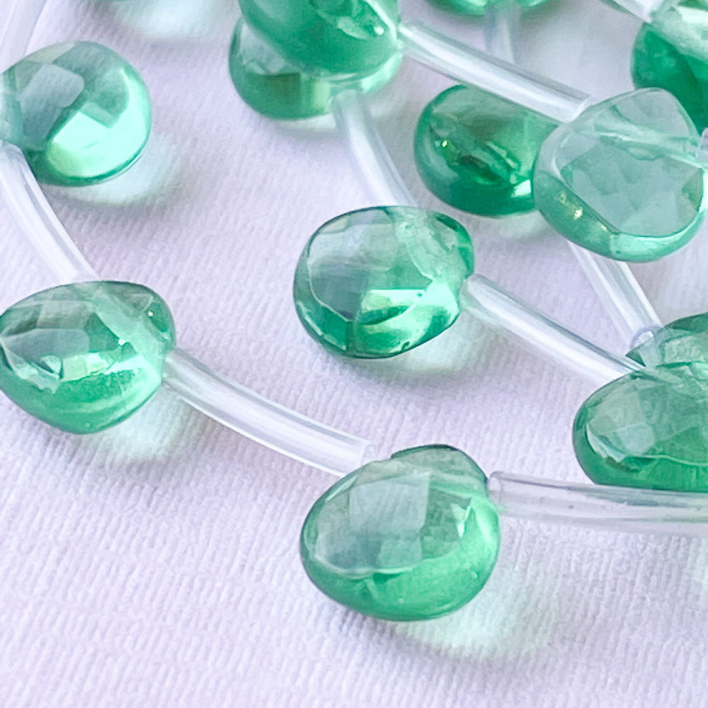 7mm Green Glass Faceted Faceted Briolette Flat Strand