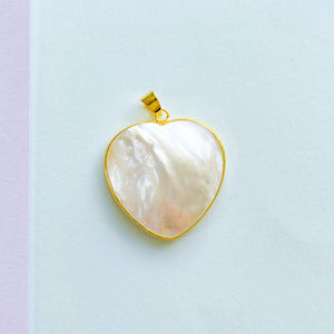 35mm Smooth Mother of Pearl Gold Heart Pendant