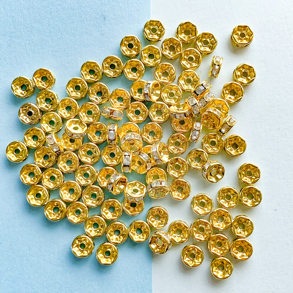 6mm Gold Rhinestone Rondelles Crystal Bead Loose Spacer Beads for