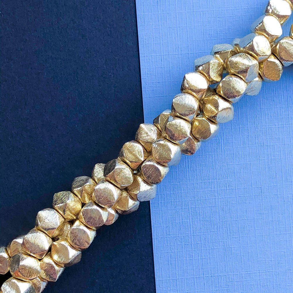 
                
                    Load image into Gallery viewer, 8mm Brushed Gold Puffed Cube Strand
                
            