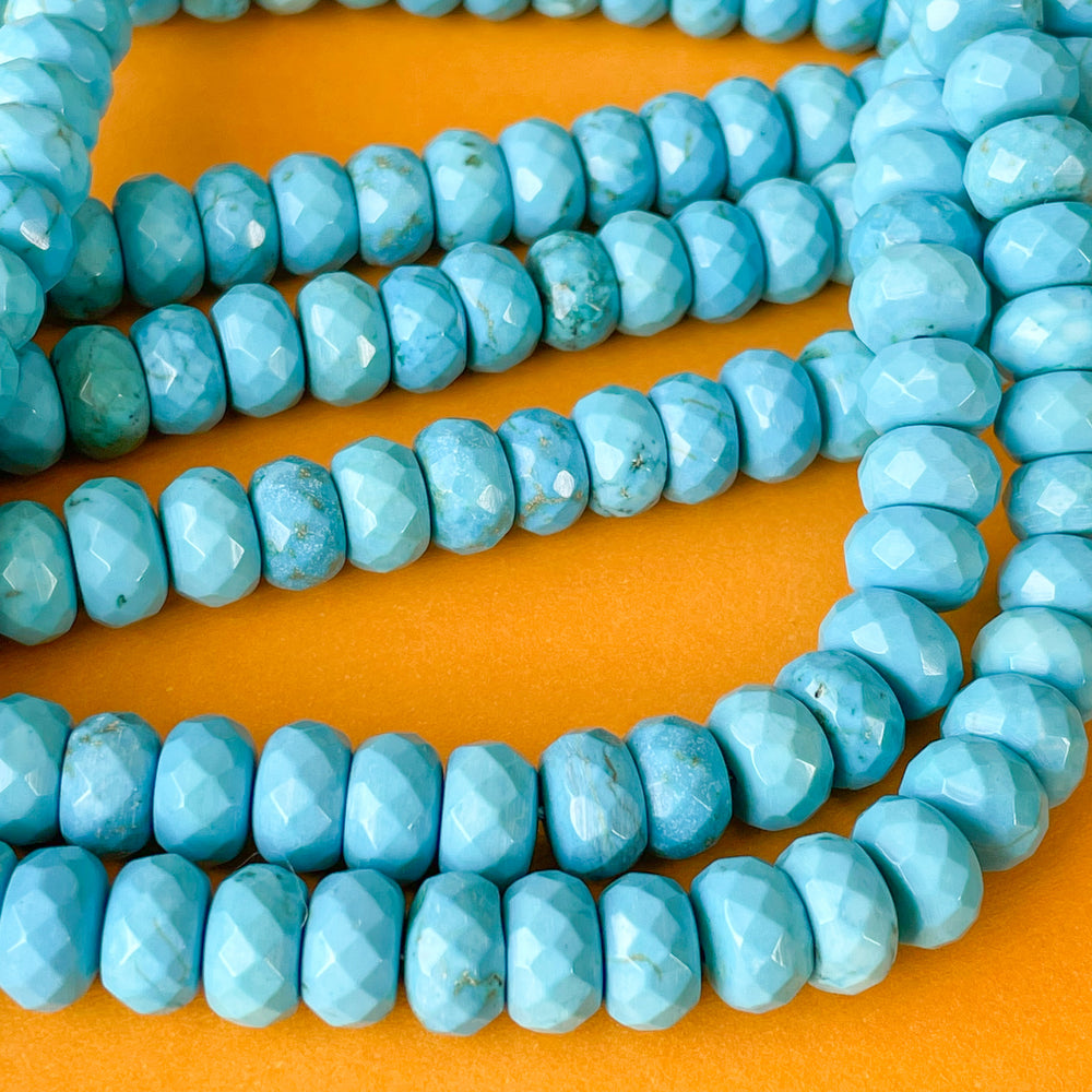 10mm Turquoise Howlite Faceted Rondelle Strand