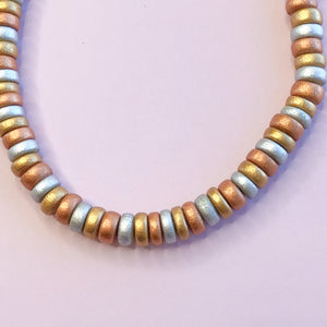 
                
                    Load image into Gallery viewer, 8mm Mixed Metallic Wood Rondelle Strand
                
            