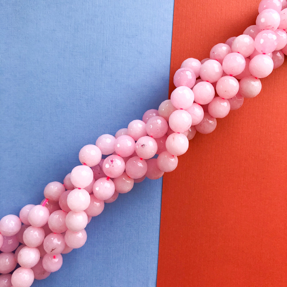 10mm Light Pink Jade Faceted Round Strand