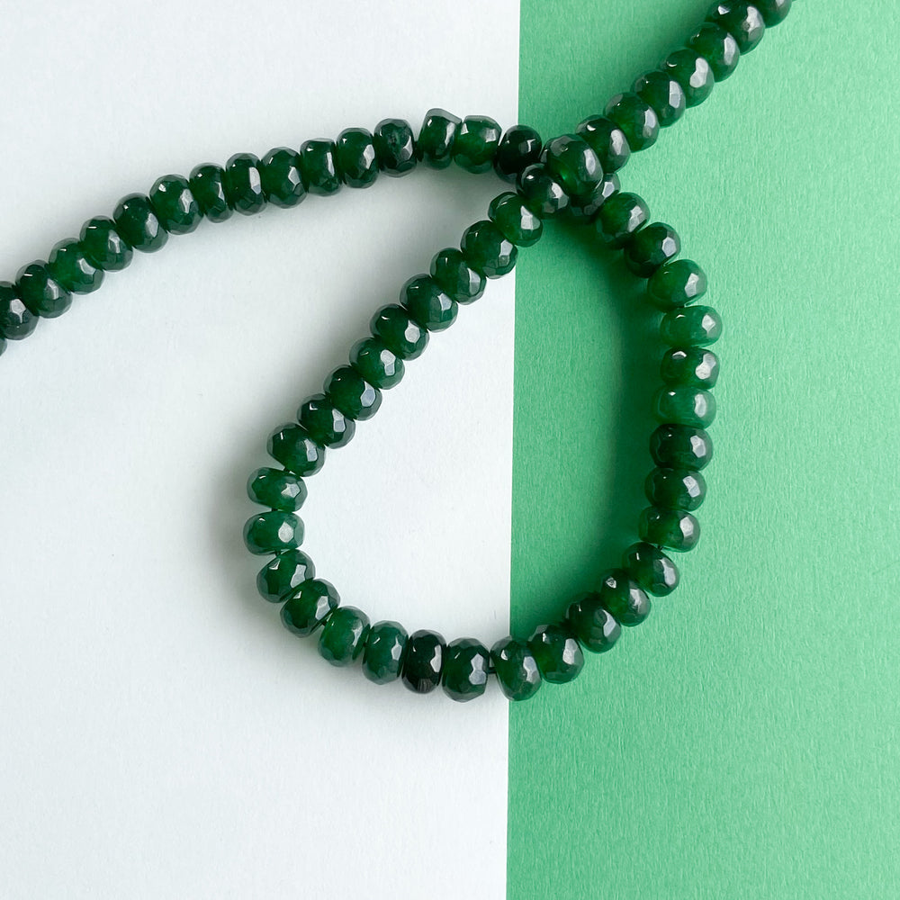 8mm Pine Green Faceted Dyed Jade Rondelle Strand