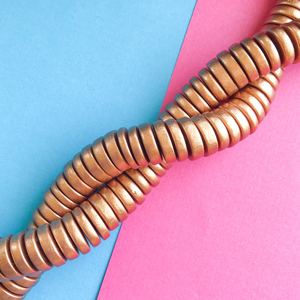 
                
                    Load image into Gallery viewer, 15mm Rose Gold Wood Rondelle Strand - Beads, Inc.
                
            