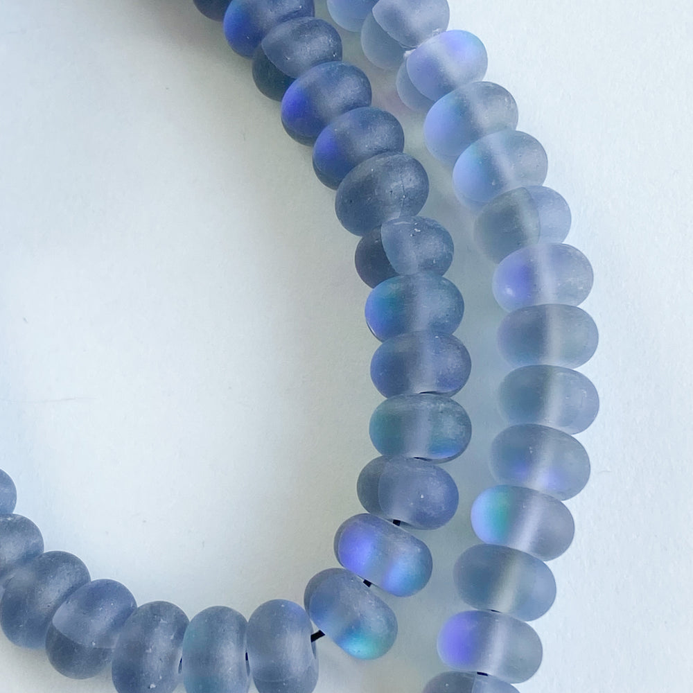 
                
                    Load image into Gallery viewer, 8mm Iridescent Matte Gray Glass Rondelle Strand
                
            