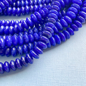 
                
                    Load image into Gallery viewer, 8mm Cobalt Smooth Dyed Jade Rondelle Strand
                
            
