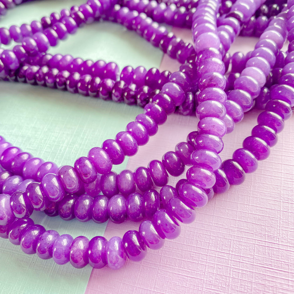 8mm Purple Smooth Dyed Jade Rondelle Strand