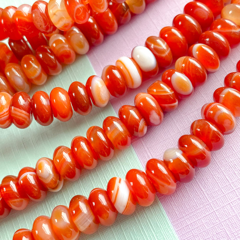 8mm Smooth Carnelian Rondelle Strand