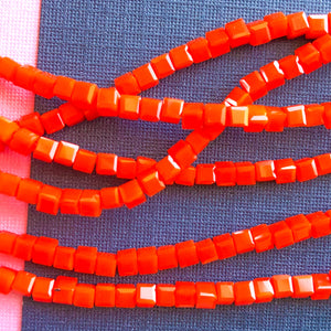 3mm Bright Orange Faceted Cube Crystal Strand