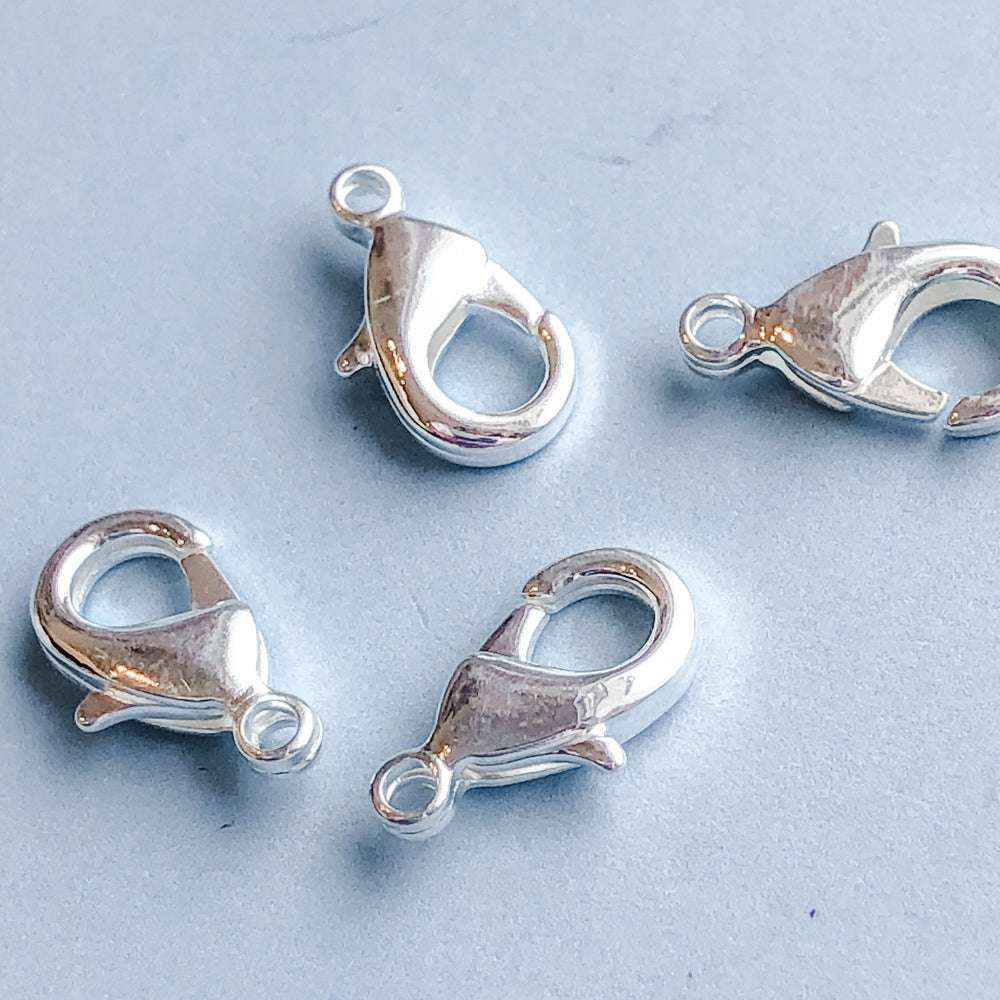 15mm Shiny Silver Lobster Claw Clasp - 4 Pack